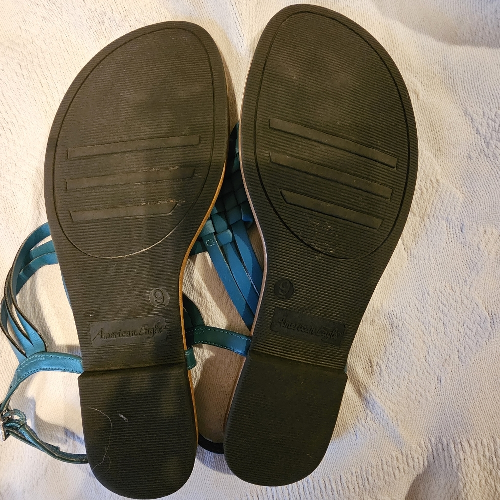 American Eagle Teal Blue Strappy Flat Sandals Size 9 Excellent Condition - Picture 3 of 6